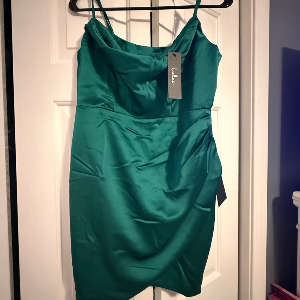 Lulu's Green Satin Dress